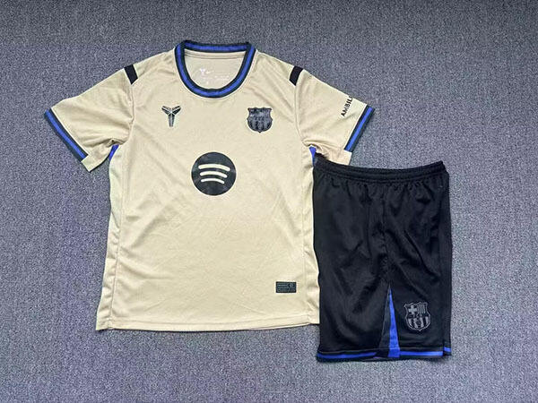25-26 Season Barcelona Away Light-Yellow Color Kids Football Uniform