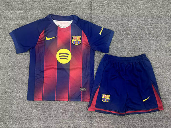 25-26 Season Barcelona Home Red-Blue Color Kids Football Uniform