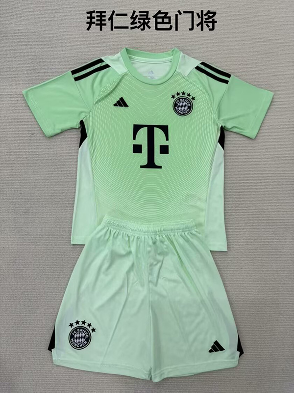 25-26 Season Bayern Munich Goalkeeper Green Color Kids Football Uniform