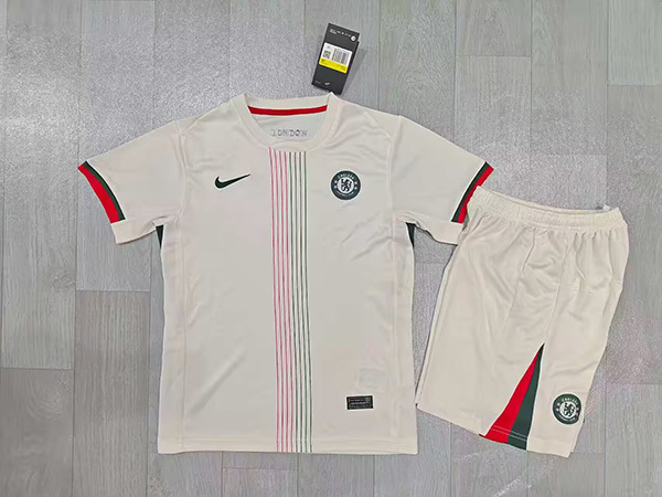 25-26 Season Chelsea Away White Color Kids Football Uniform