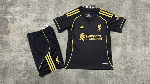 25-26 Season Liverpool Away Black Color Kids Football Uniform