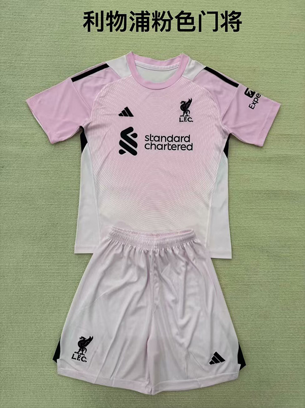 25-26 Season Liverpool Goalkeeper Pink Color Youth Kids Football Kit