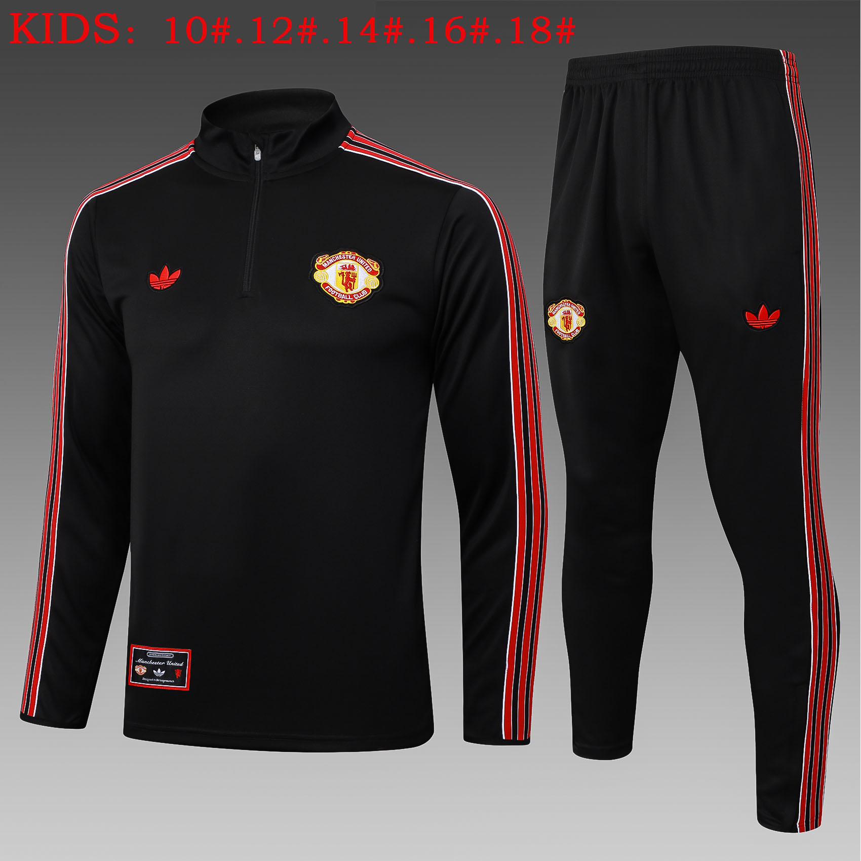 25-26 Season Manchester United Black Color Kids Football Sweater Set
