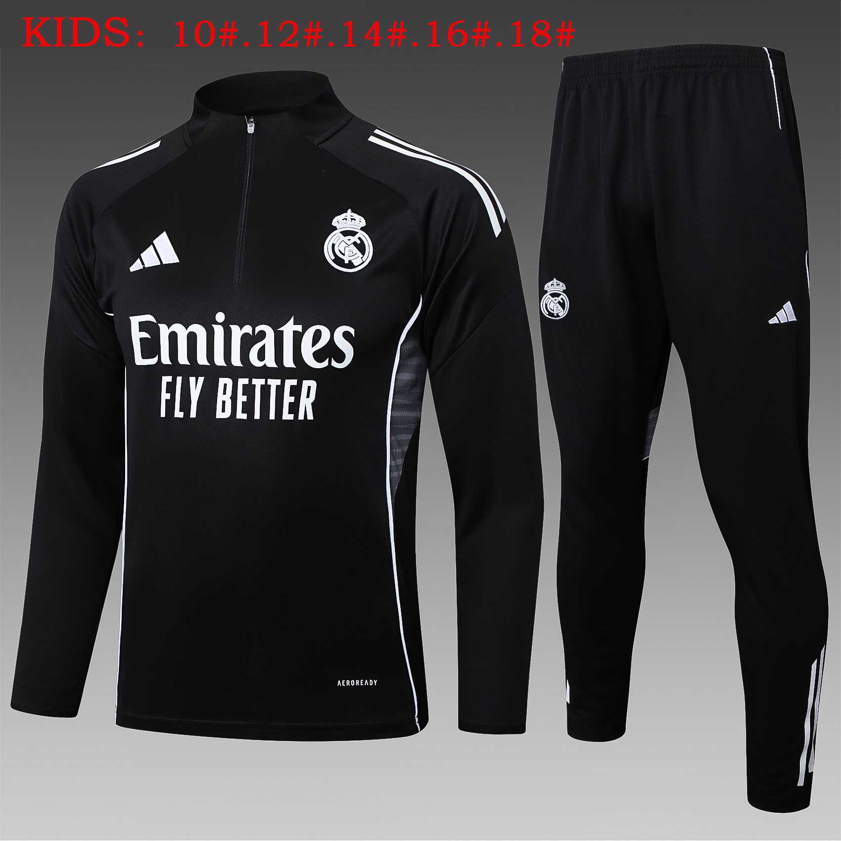 25-26 Season Real Madrid Black Color Youth Kids Football Sweater Set