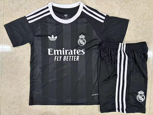 25-26 Season Real Madrid Goalkeeper Black Color Kids Football Uniforms Kit