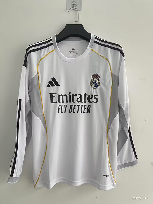 25-26 Season Real Madrid Home White Color Long Sleeves Soccer Jersey