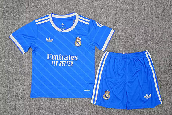 25-26 Season Real Madrid Third Blue Color Kids Football Uniform