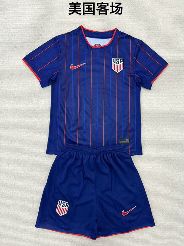25-26 Season United States Away Dark-Blue Color Kids Football Uniform