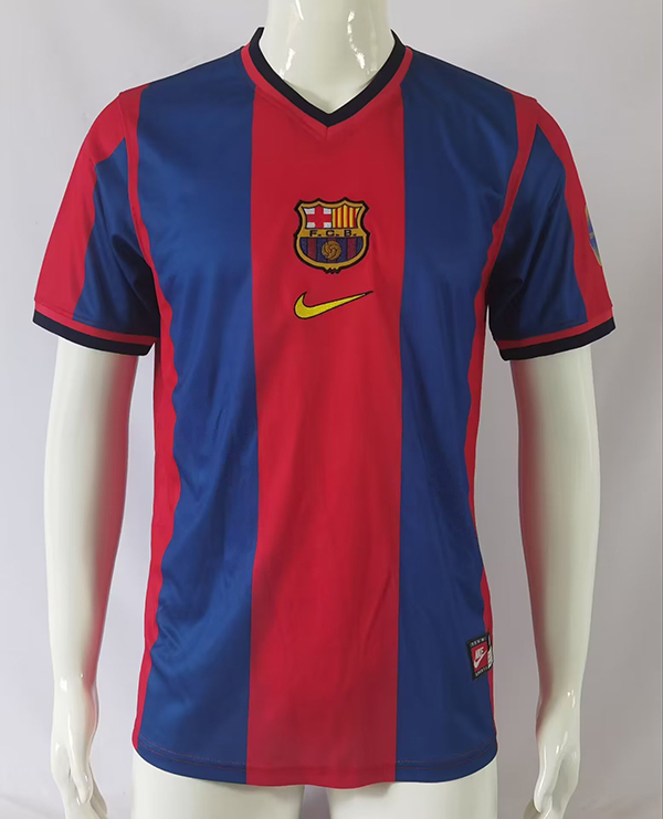 1998-1999 Season Barcelona Home Red-Blue Color Football Retro Jersey