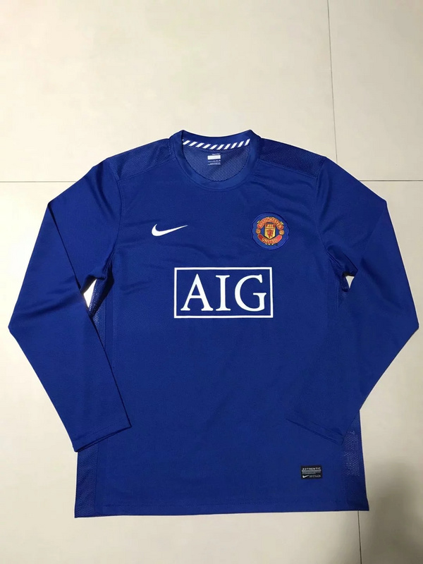 2007-2008 Season Manchester United Away Blue Color Long Sleeve Soccer Jersey Top Thailand Quality Man United Retro Jerseys