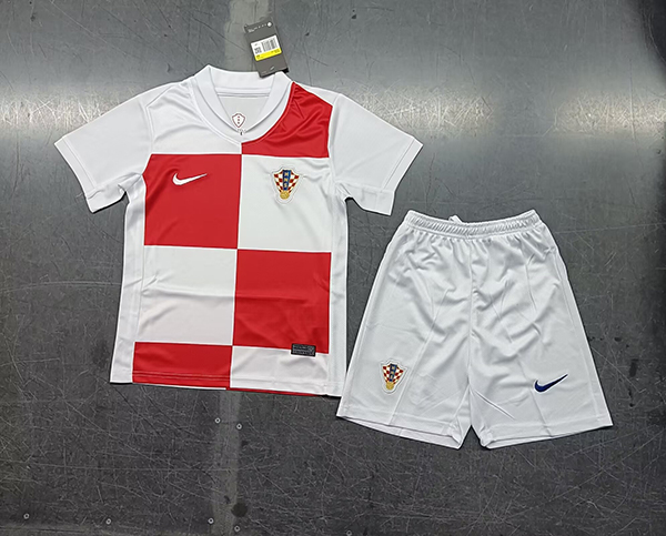 2024 Euro Cup Croatia Home Red-White Color Kids Football Uniform