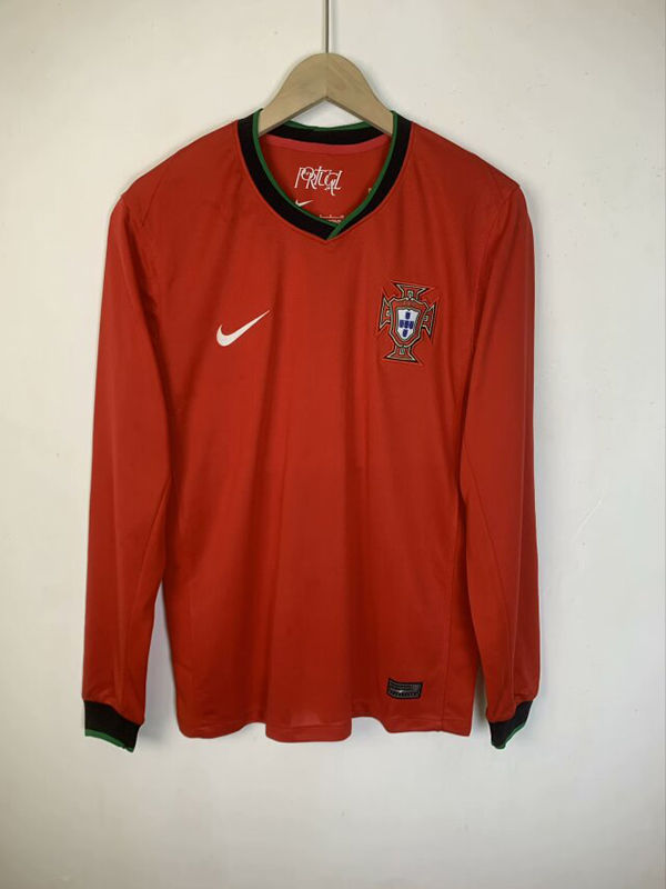 2024 Euro Cup Portugal Home Red Color Long Sleeve Football Shirt